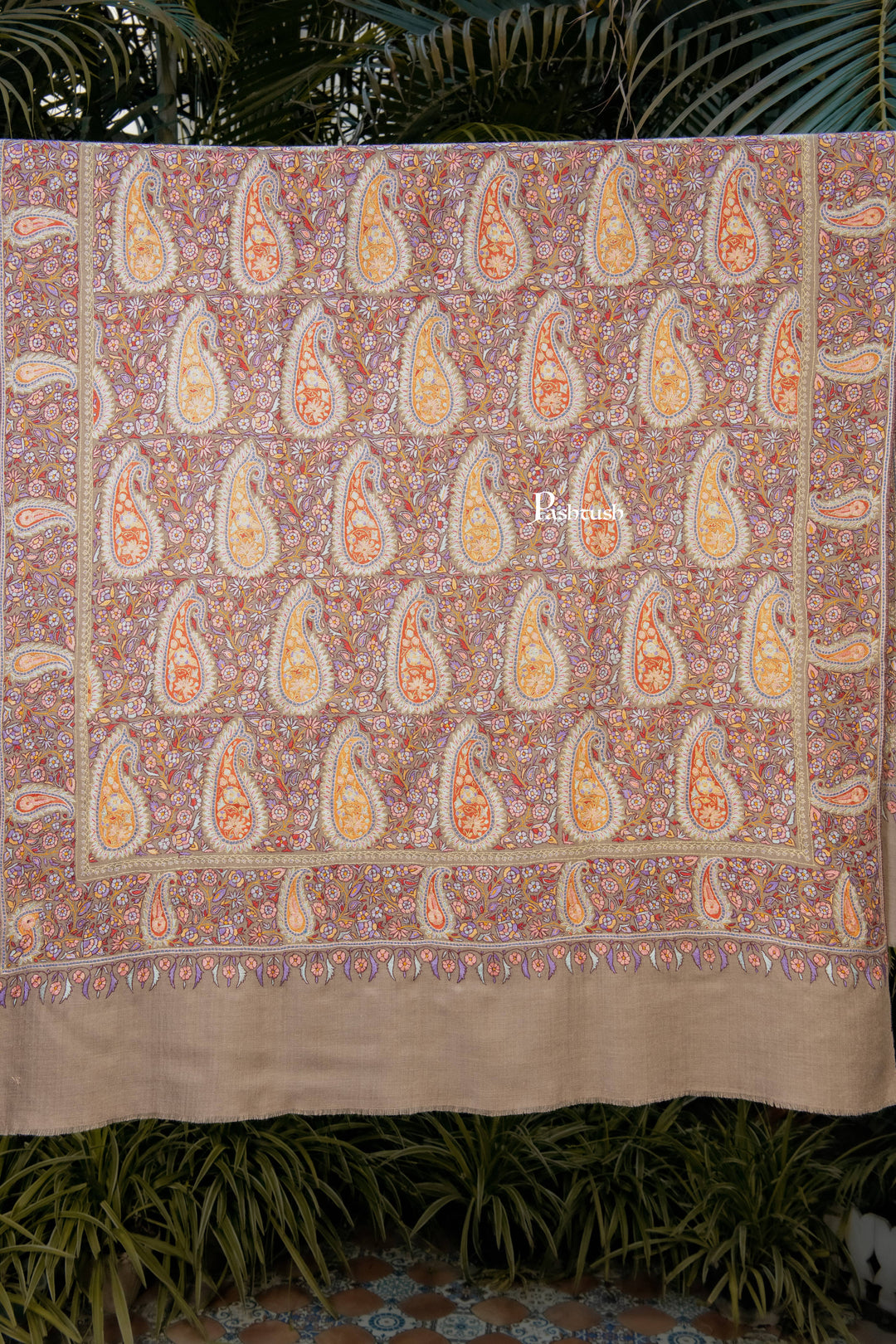 Pashtush Womens Pure Pashmina Shawl, Multicolour With Natural Woven Base