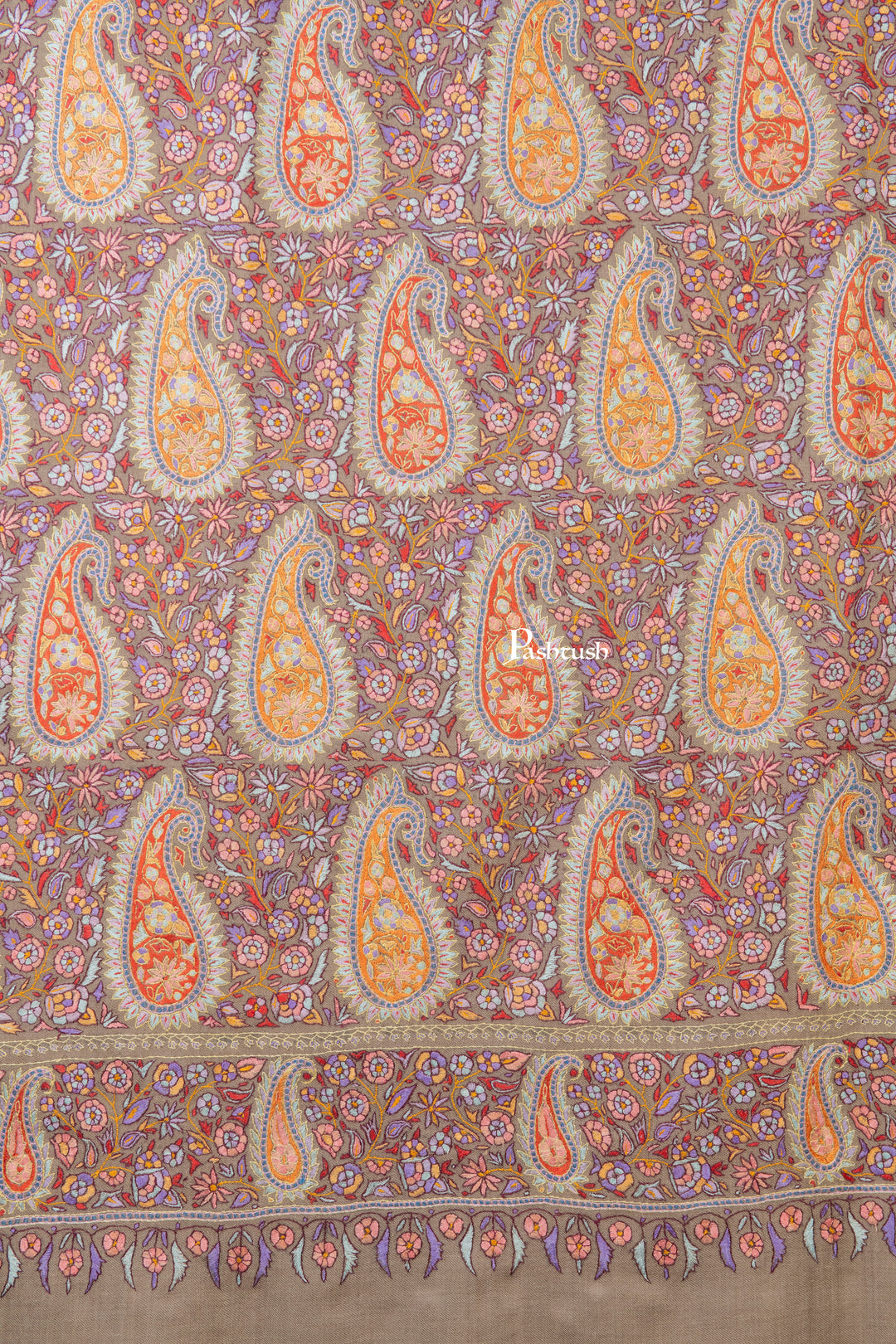 Pashtush Womens Pure Pashmina Shawl, Multicolour With Natural Woven Base