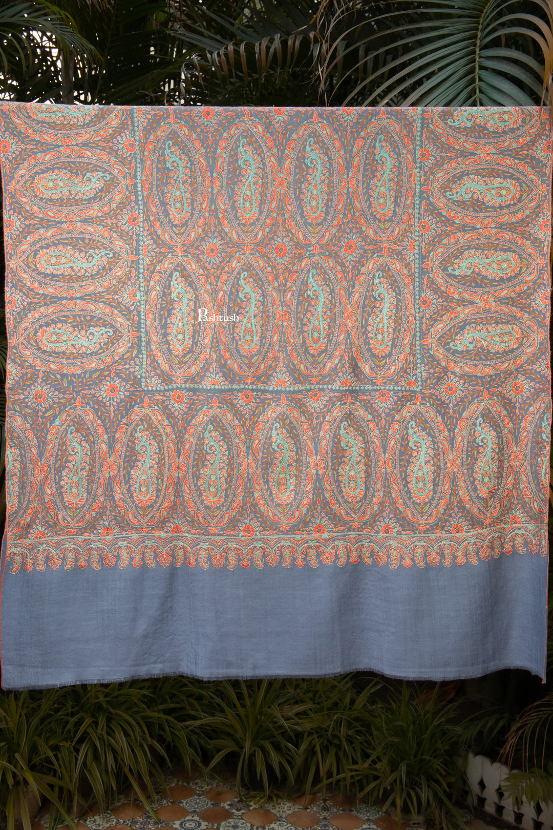 Pashtush Womens Pure Pashmina Shawl, Muted Blue