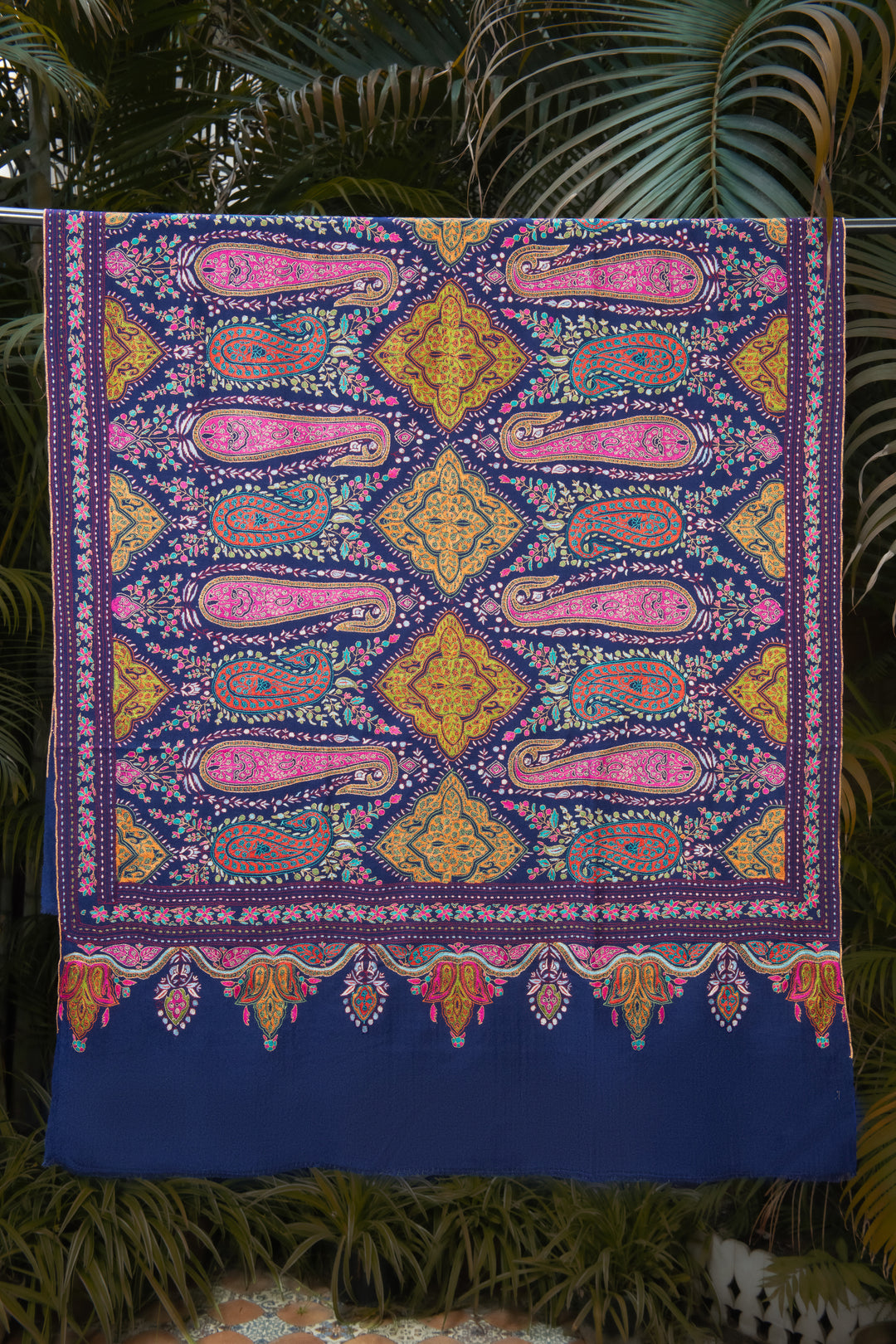 Pashtush Womens Pure Pashmina Shawl, Navy Blue