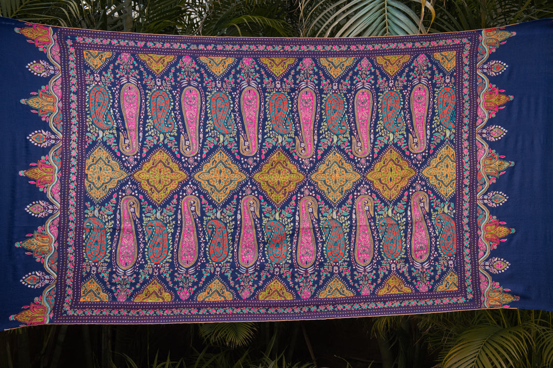 Pashtush Womens Pure Pashmina Shawl, Navy Blue