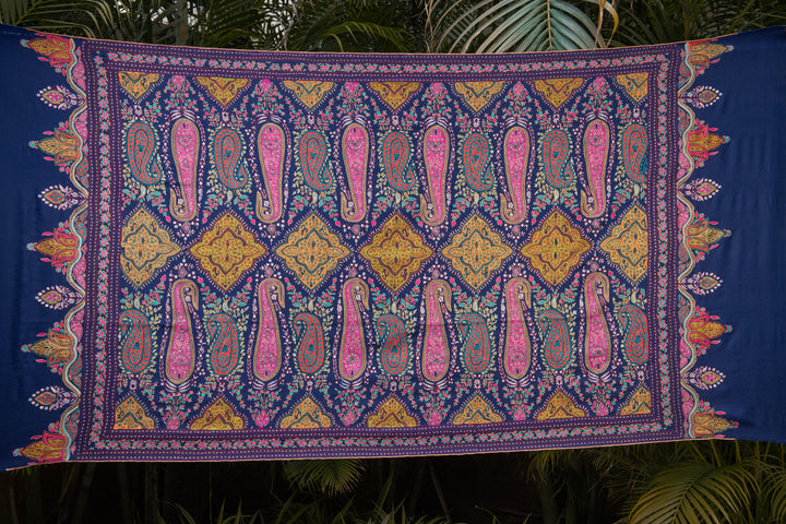 Pashtush Womens Pure Pashmina Shawl, Navy Blue