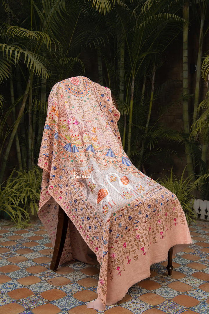 Pashtush Womens Pure Pashmina Shawl, Peach