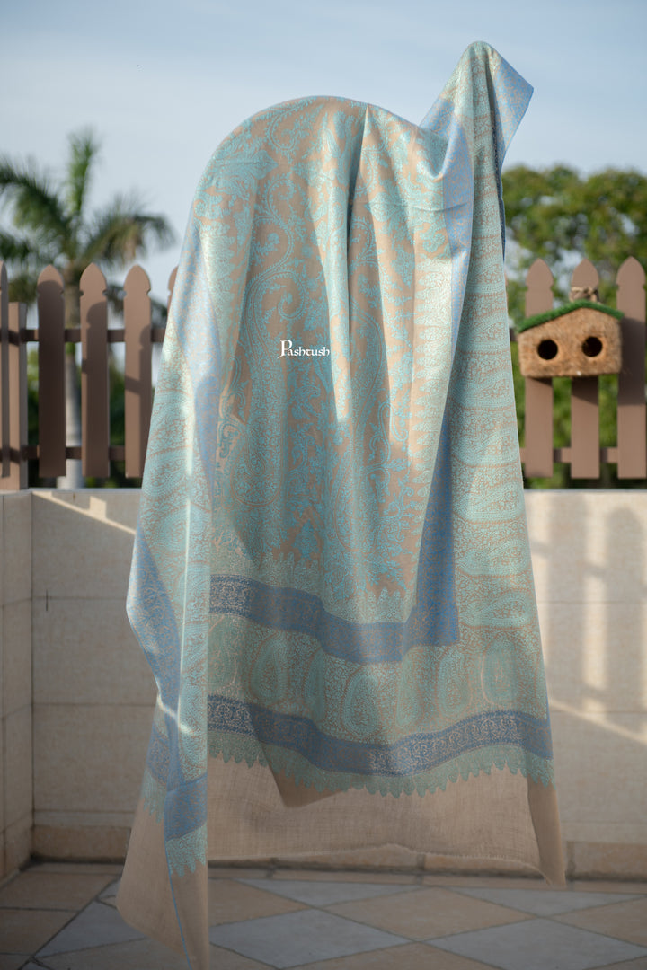 Pashtush Mens Pure Pashmina Shawl, Arabic Sea Blue
