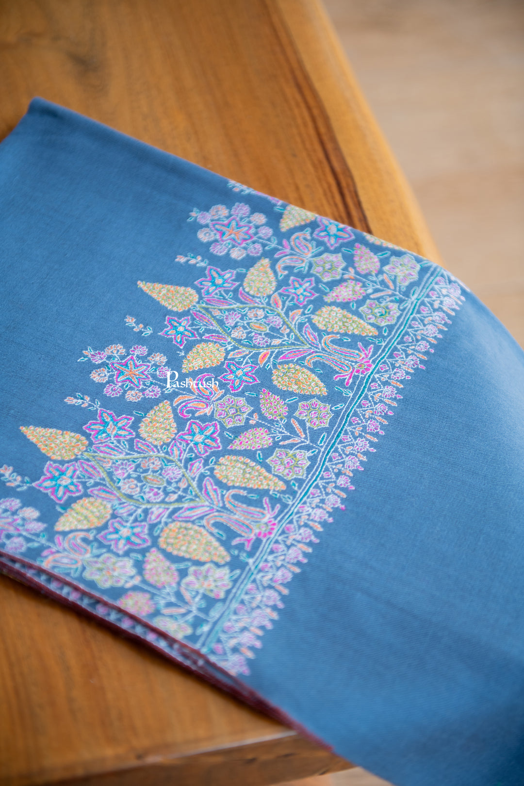 Pashtush Womens Pure Pashmina Shawl, Muted Blue