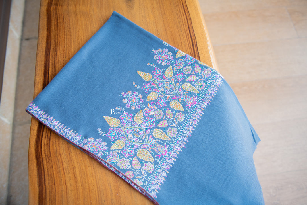 Pashtush Womens Pure Pashmina Shawl, Muted Blue