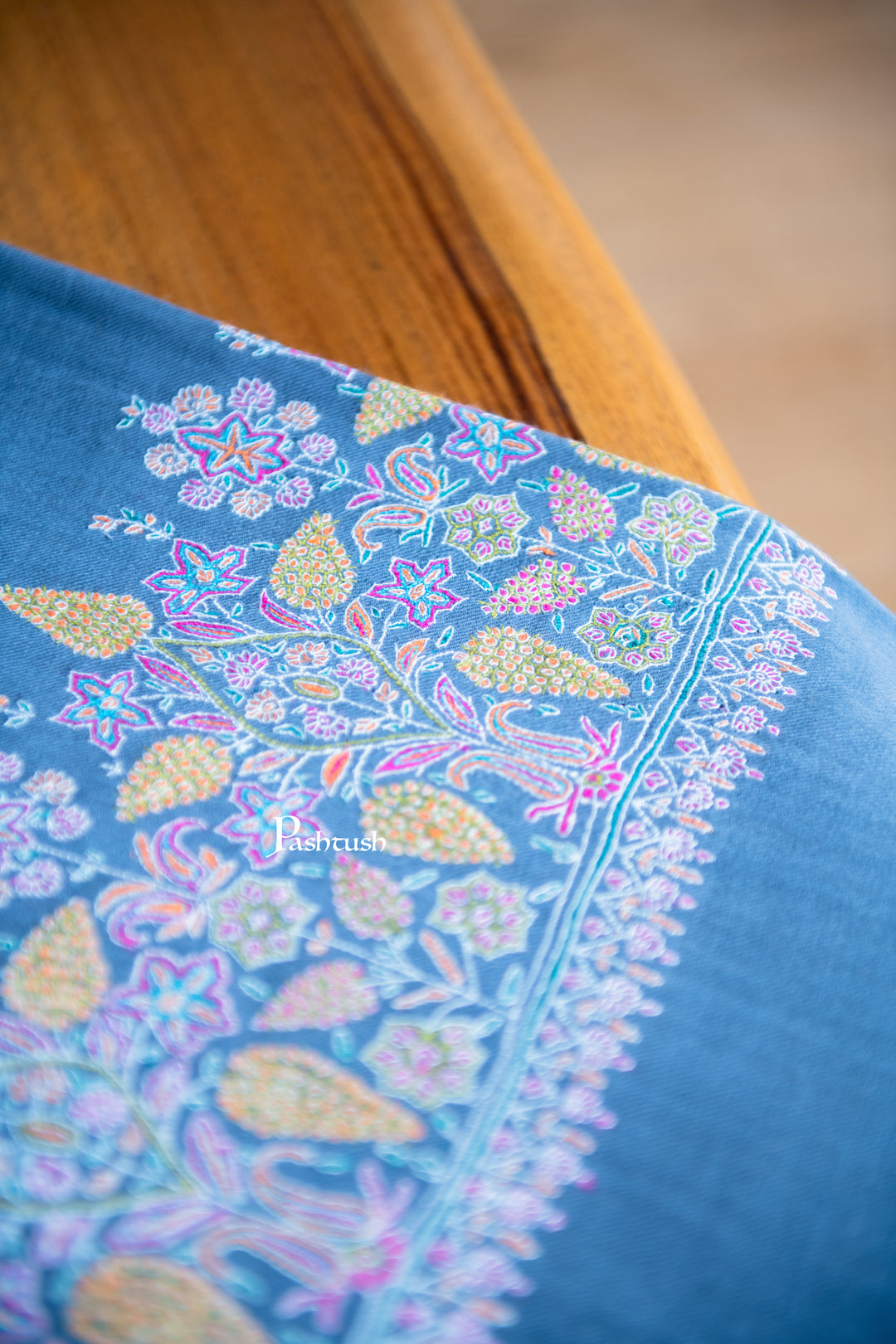 Pashtush Womens Pure Pashmina Shawl, Muted Blue