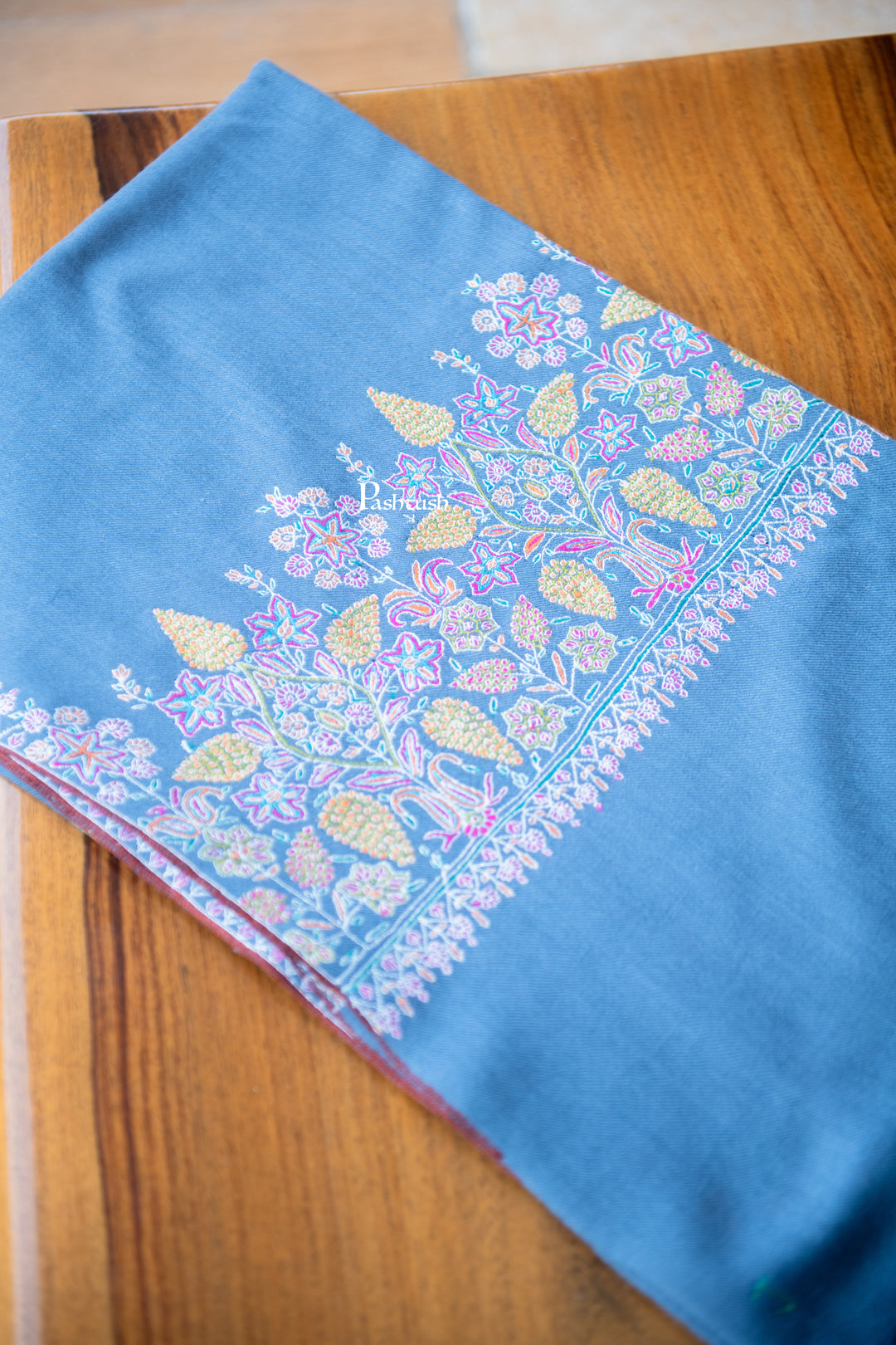 Pashtush Womens Pure Pashmina Shawl, Muted Blue