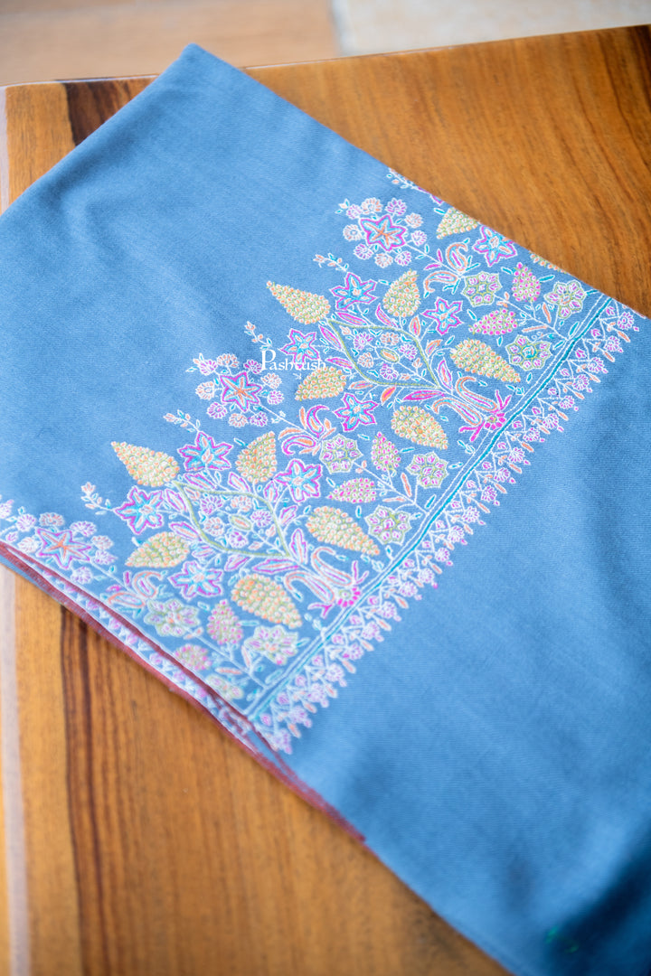 Pashtush Womens Pure Pashmina Shawl, Muted Blue