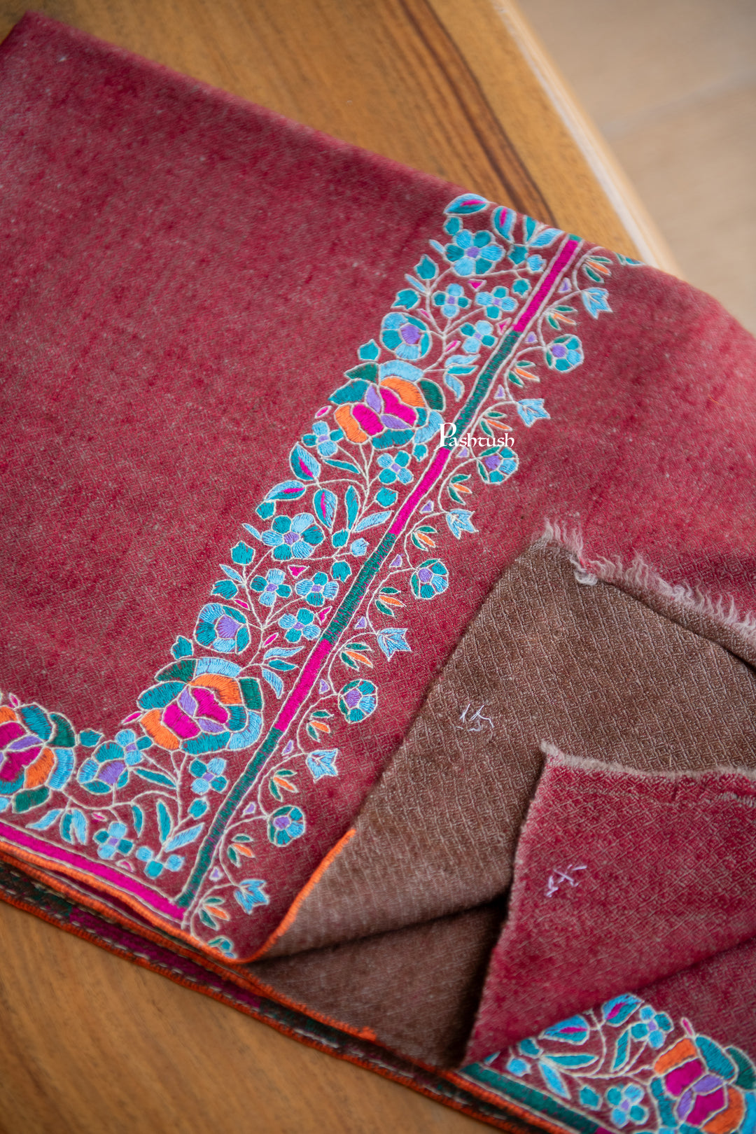 Pashtush Womens Pure Pashmina Shawl, Maroon