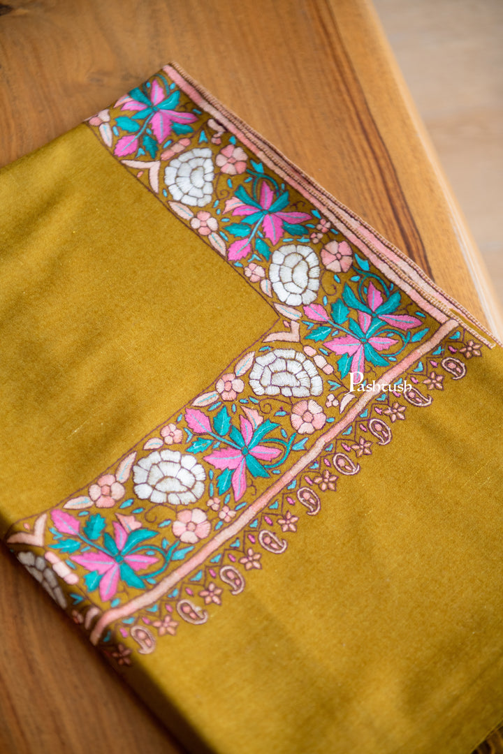 Pashtush Womens Pure Pashmina Shawl, Mustard
