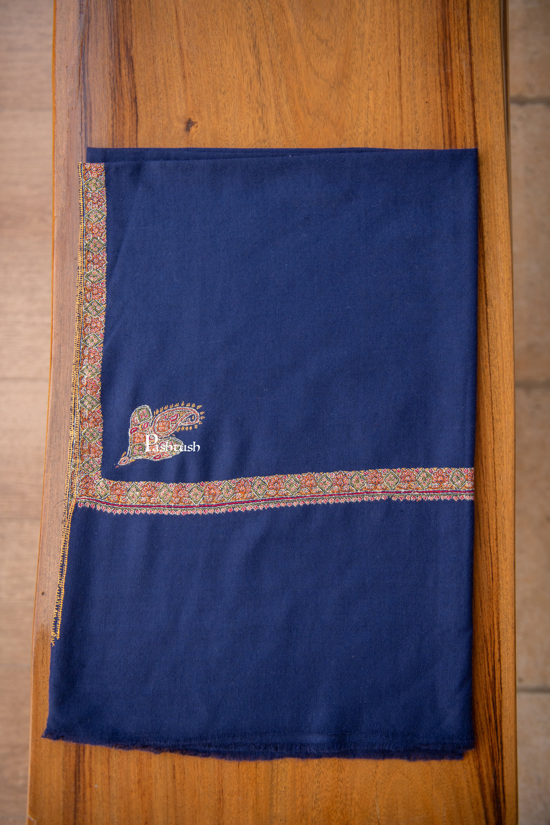 Pashtush Womens Pure Pashmina Shawl, Navy Blue