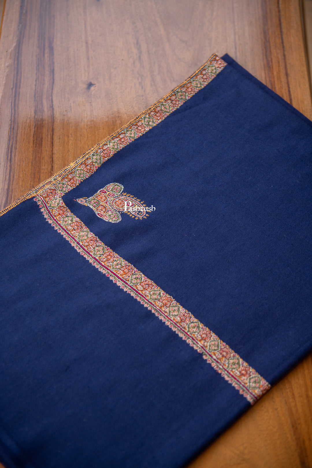 Pashtush Womens Pure Pashmina Shawl, Navy Blue