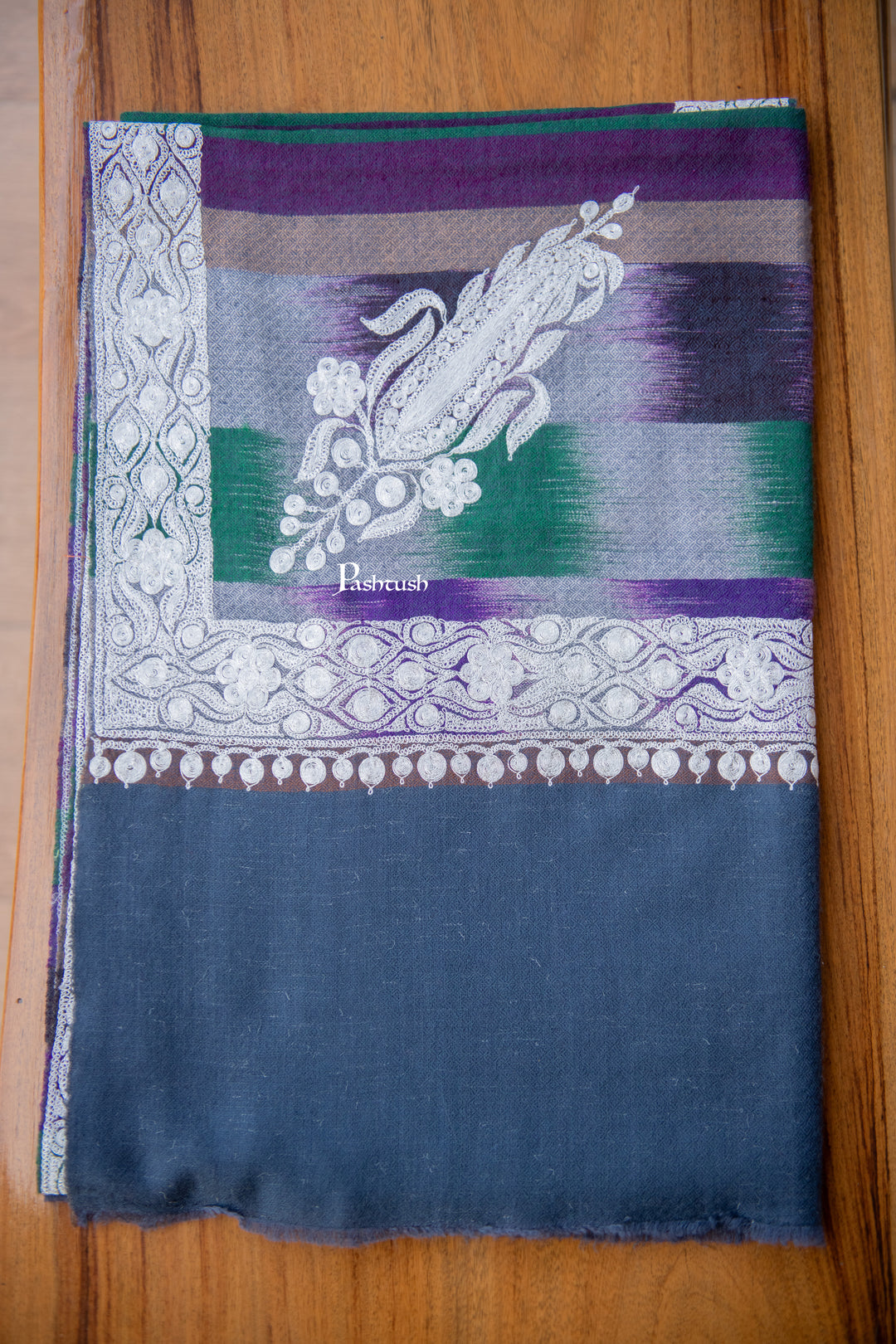 Pashtush Womens Pure Pashmina Shawl, Navy Blue