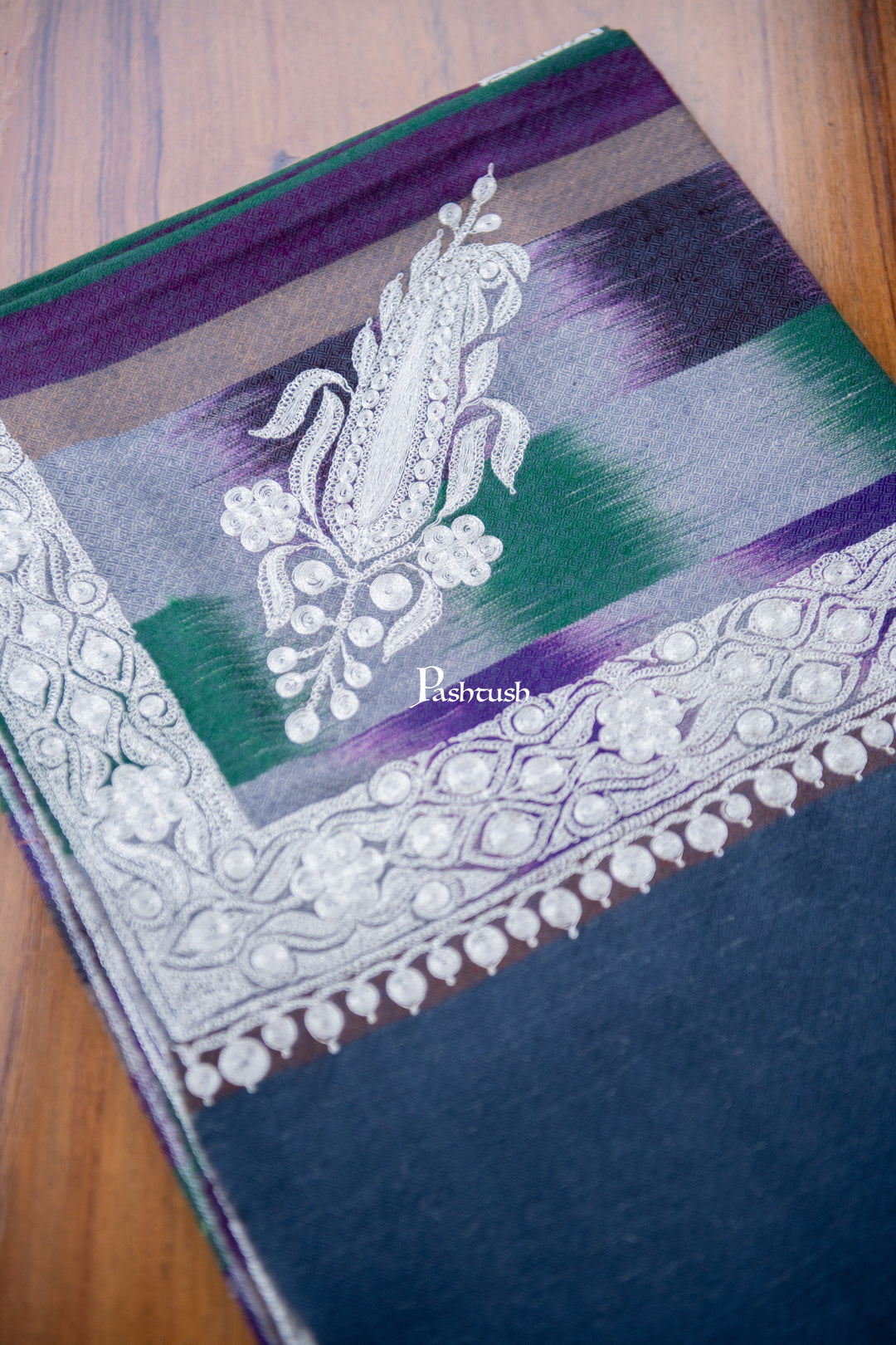 Pashtush Womens Pure Pashmina Shawl, Navy Blue
