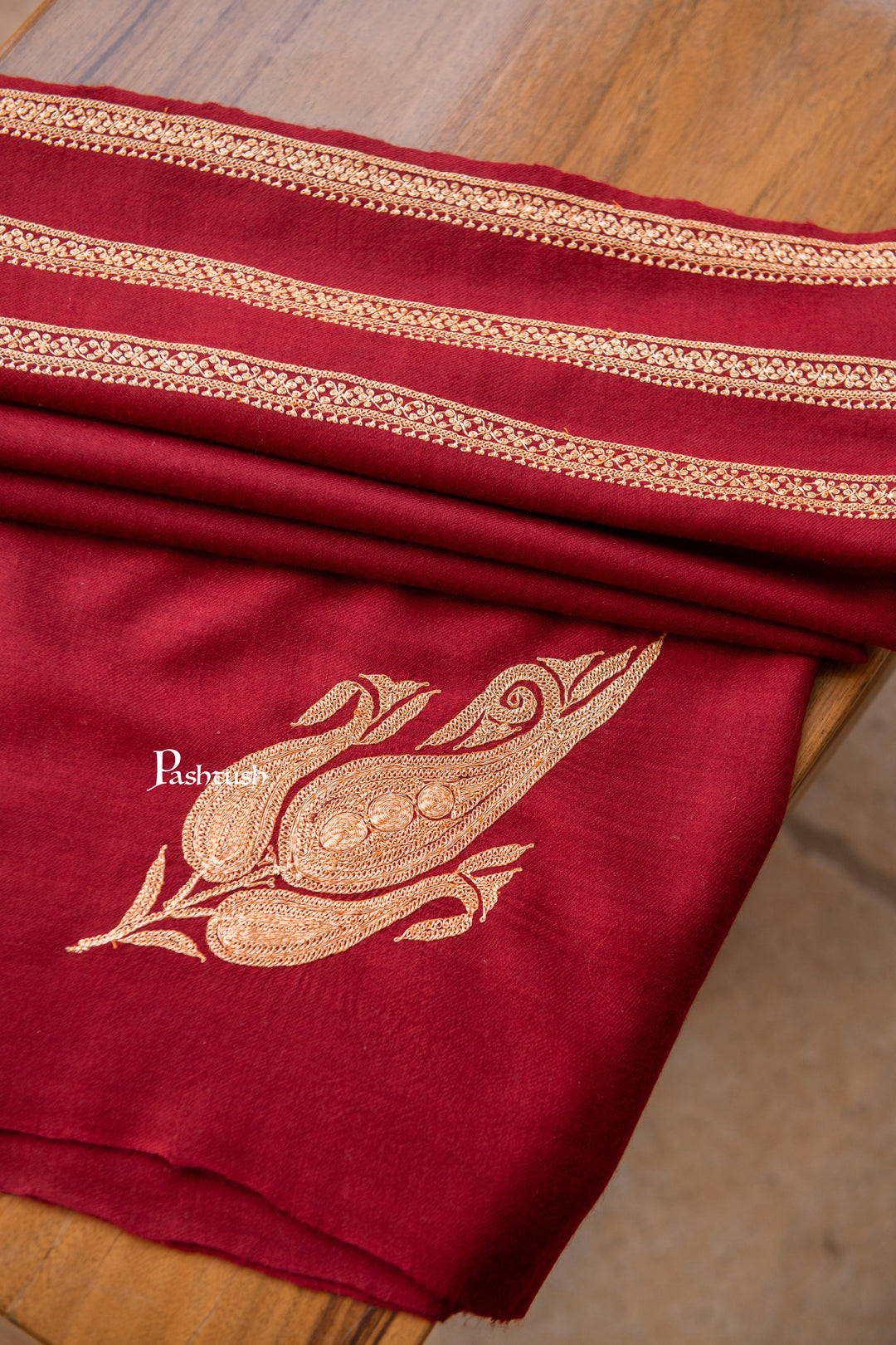 Pashtush Womens Pure Pashmina Shawl, Maroon