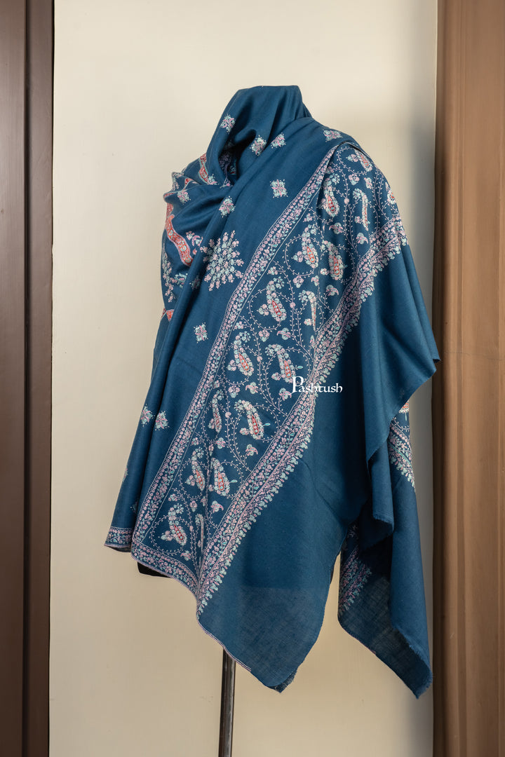 Pashtush Womens Pure Pashmina Shawl, Navy Blue
