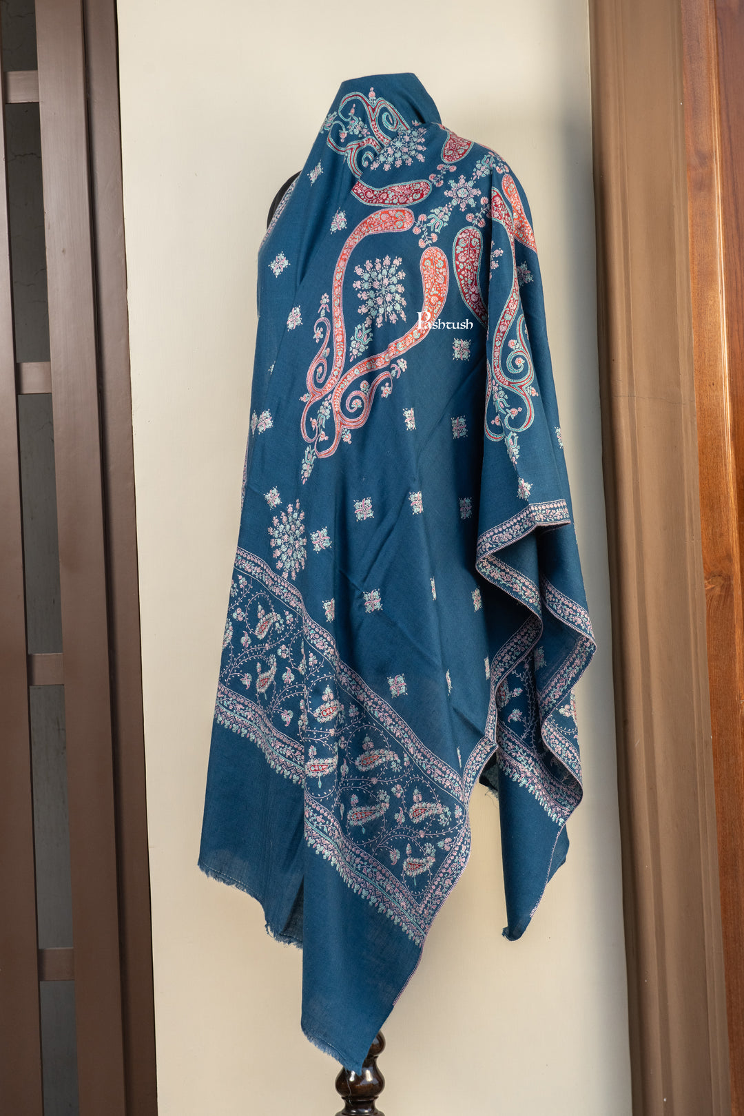Pashtush Womens Pure Pashmina Shawl, Navy Blue