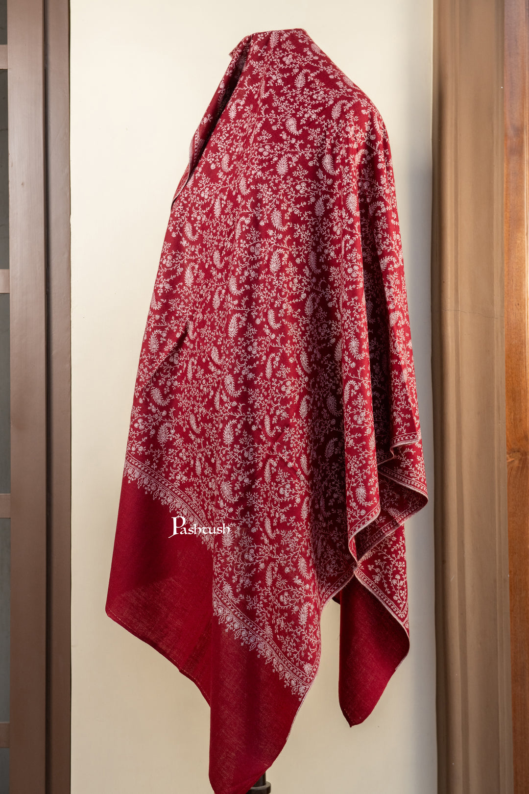 Pashtush Womens Pure Pashmina Shawl, Maroon
