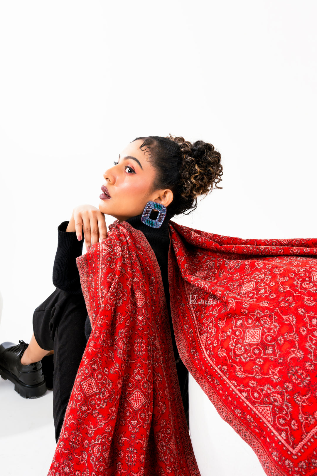 Pashtush Womens 100% Pure Wool With Woolmark Certificate Stole, Paisley  Design, Maroon