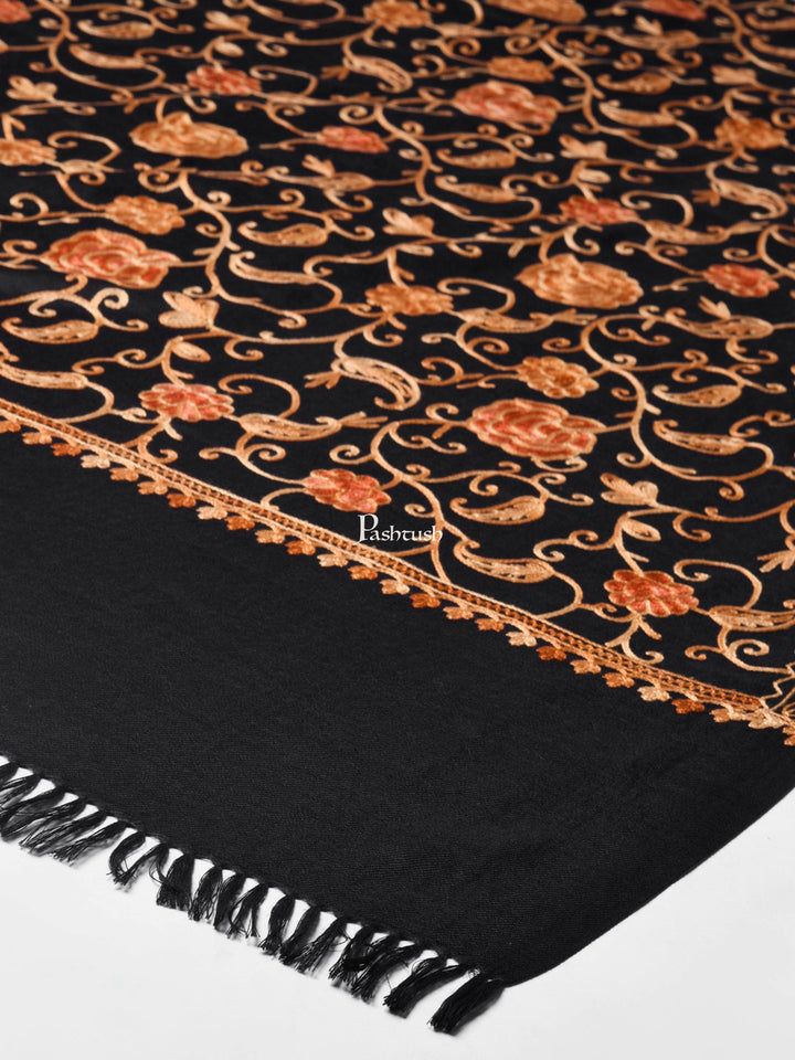 Pashtush India Womens Stoles and Scarves Scarf Pashtush Aari Embroidery, Woollen Stole