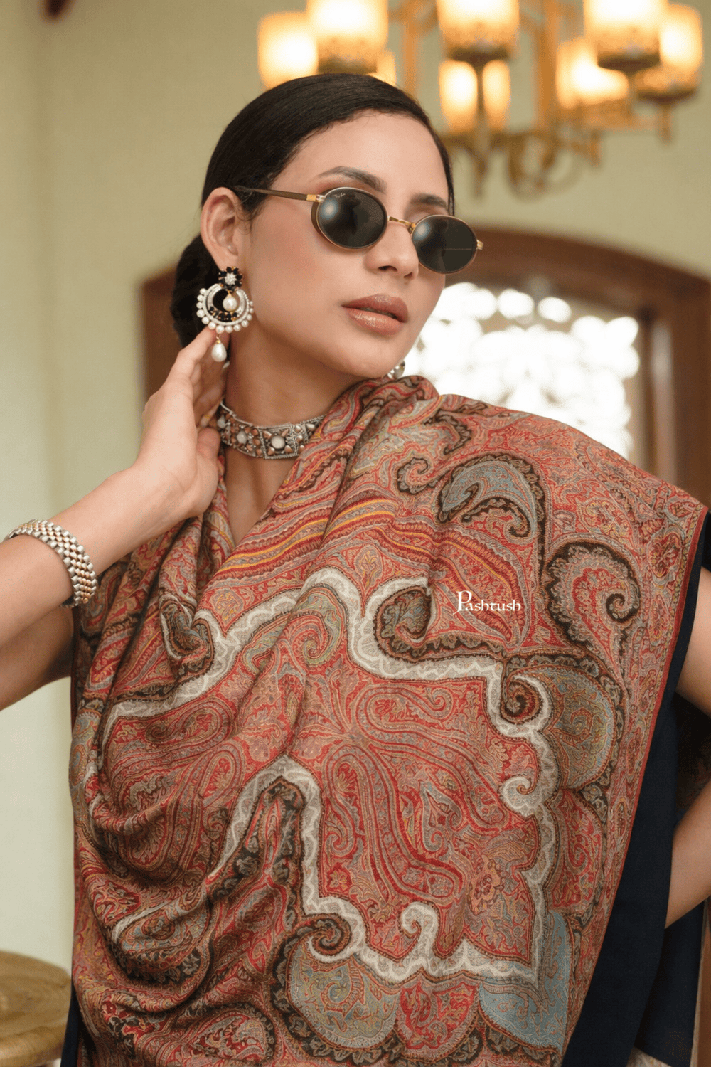Pashtush Shawl Store Womens Shawls Pashtush Antique Pure Pashmina Shawl, Woven Kani Weave, Intricate Paisley