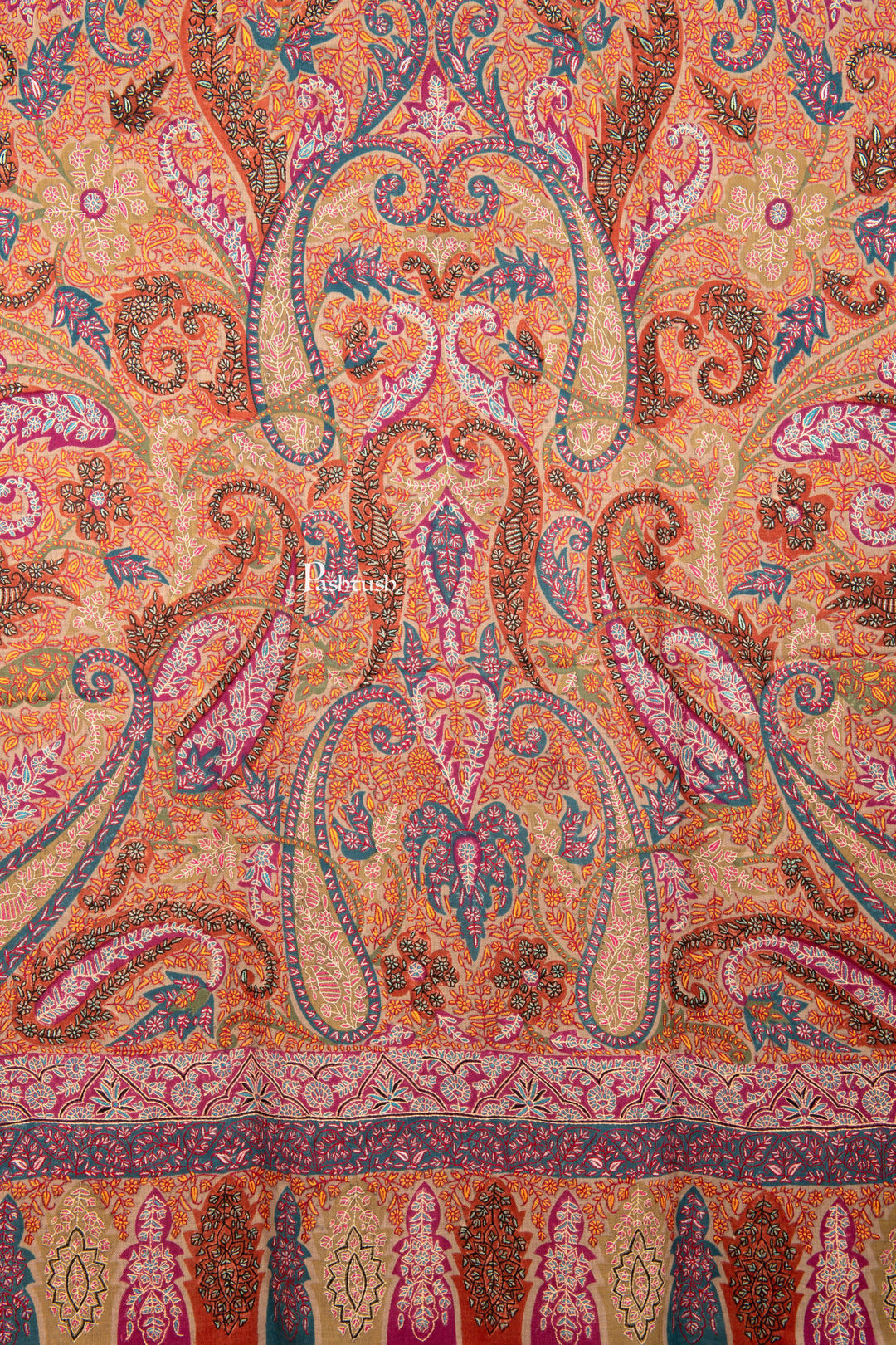 Pashtush Shawl Store Womens Shawls Pashtush Handwoven Pure Pashmina Kalamkar Jama, Handwoven, Hand-painted with Detailed Sozni Hand  Embroidery, Multicoloured