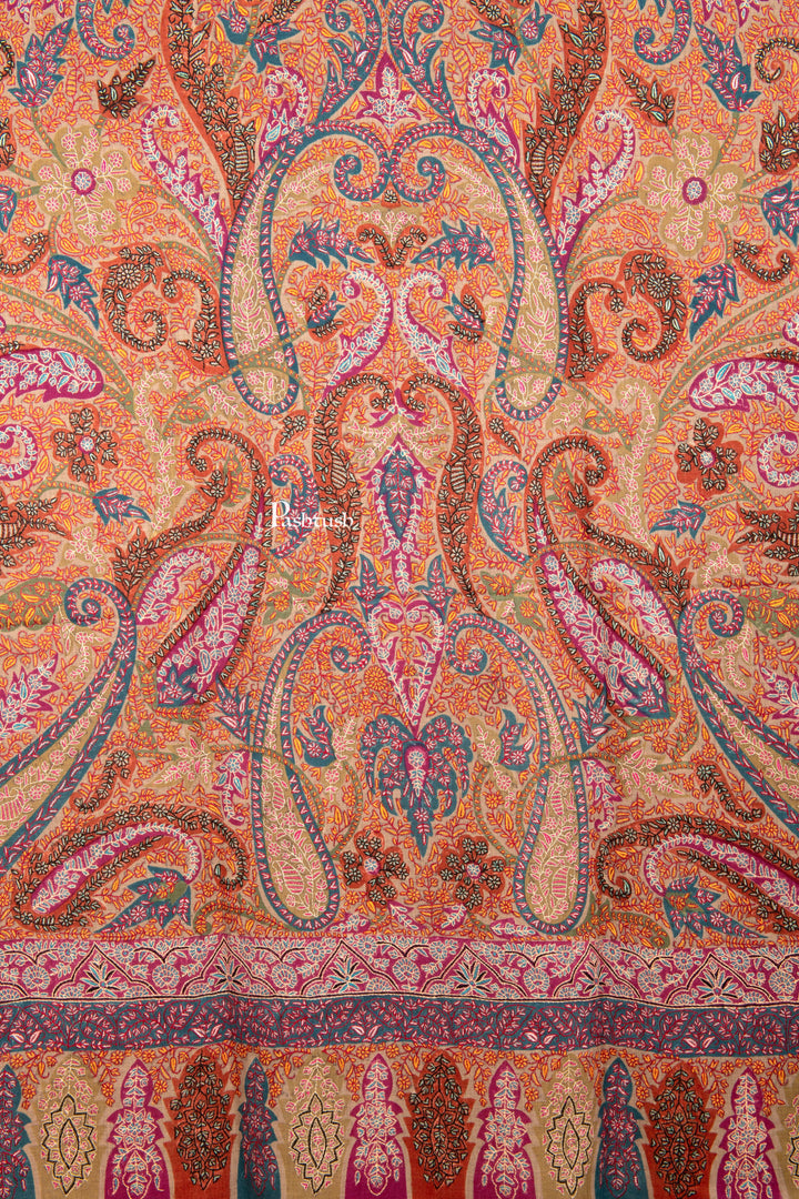 Pashtush Shawl Store Womens Shawls Pashtush Handwoven Pure Pashmina Kalamkar Jama, Handwoven, Hand-painted with Detailed Sozni Hand  Embroidery, Multicoloured