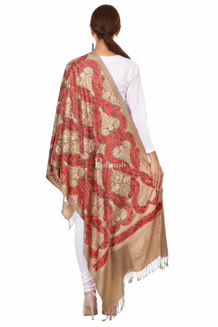 Pashtush India Gift Pack Pashtush His and Her Gift Set, Mens Fine Wool Checkered Stole with Womens Nalki Embroidered Stole, Beige