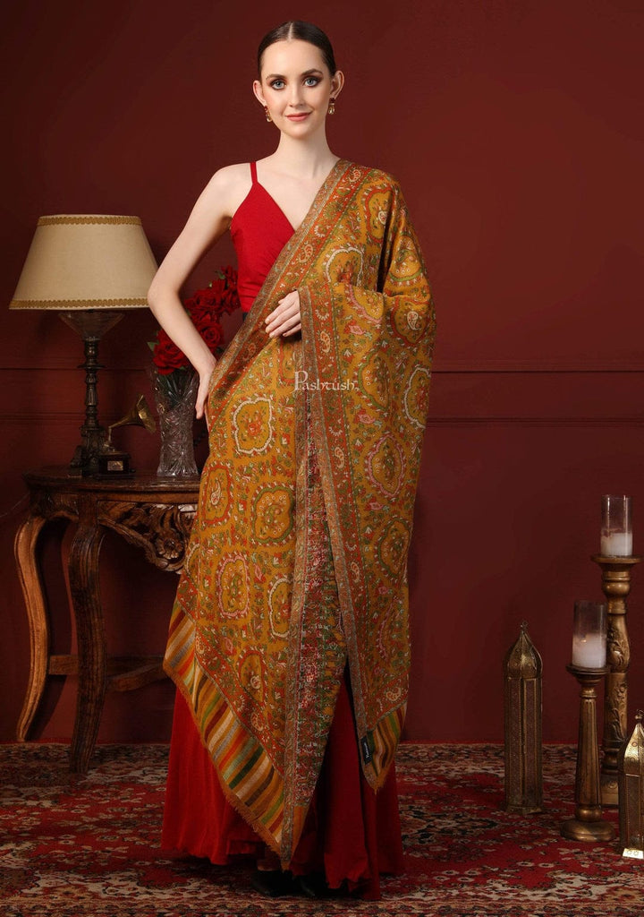 Pashtush India Gift Pack Pashtush His and Her Gift Set of 100% Pure Wool Shawl and Stole, Premium Gift Box Packaging, Beige and Mustard