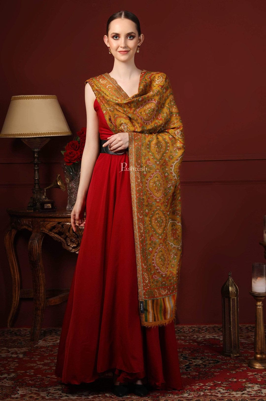 Pashtush India Gift Pack Pashtush His and Her Gift Set of 100% Pure Wool Shawl and Stole, Premium Gift Box Packaging, Beige and Mustard