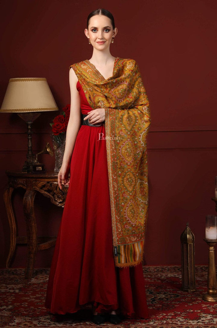 Pashtush India Gift Pack Pashtush His and Her Gift Set of 100% Pure Wool Shawl and Stole, Premium Gift Box Packaging, Beige and Mustard