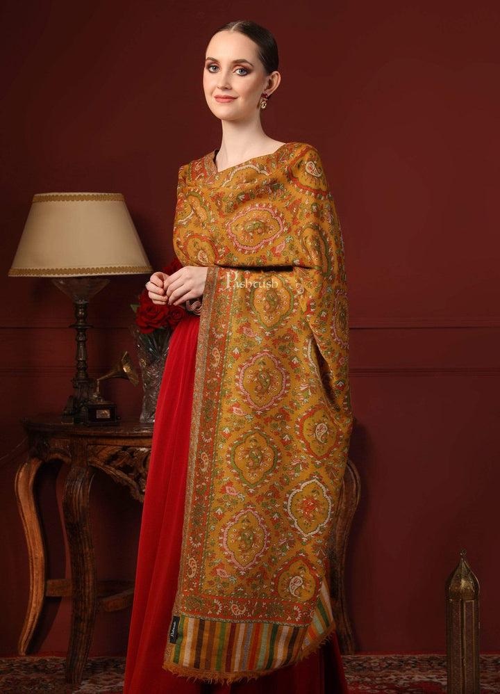 Pashtush India Gift Pack Pashtush His and Her Gift Set of 100% Pure Wool Shawl and Stole, Premium Gift Box Packaging, Beige and Mustard