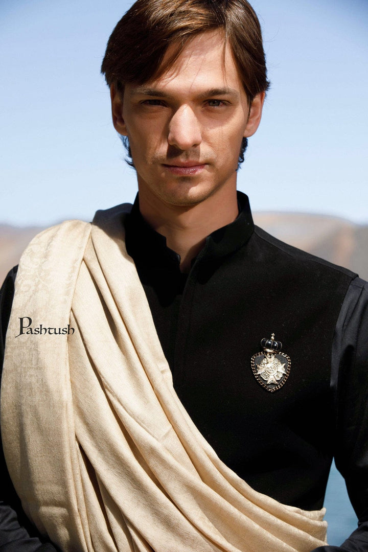 Pashtush India Gift Pack Pashtush His and Her Gift Set of 100% Pure Wool Shawl and Stole, Premium Gift Box Packaging, Beige and Mustard