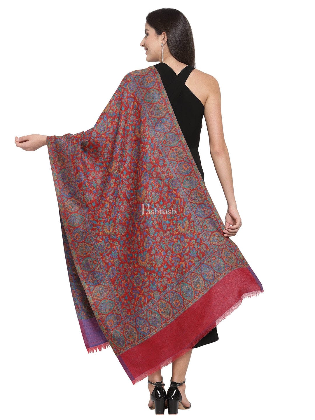 Pashtush India Gift Pack Pashtush His and Her Gift Set of 100% Pure Wool Shawls, Beige and Amber Red, Packaged in Keepsake Wooden Chester Gift Box