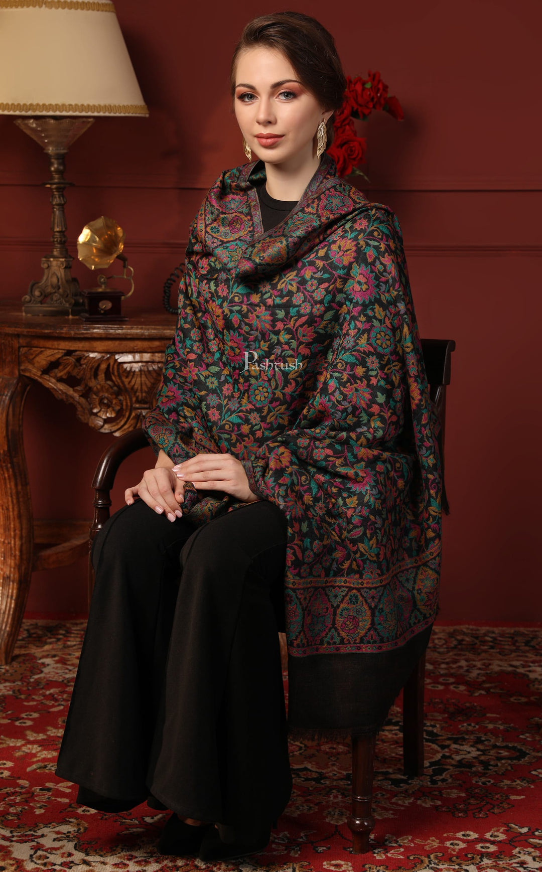 Pashtush India Gift Pack Pashtush His and Her Gift Set of 100% Pure Wool Shawls, Beige and Multicolour, Packaged in Keepsake Wooden Chester Gift Box