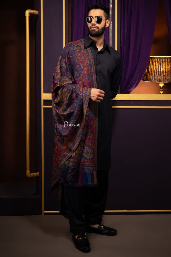 Pashtush India Gift Pack Pashtush His and Her Gift Set of 100% Pure Wool Stole and Shawl, Blue, Packaged in Keepsake Wooden Chester Gift Box