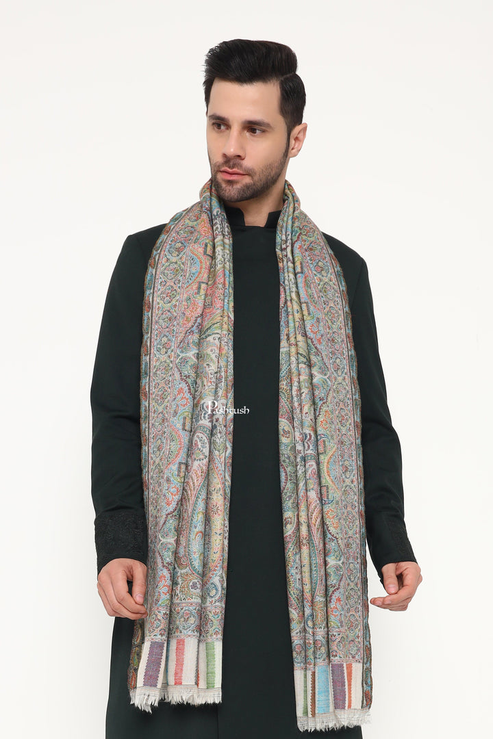 Pashtush India Gift Pack Pashtush His and Her Gift Set of 100% Pure Wool Stole and Shawl, Ivory and Black, Packaged in Keepsake Wooden Chester Gift Box