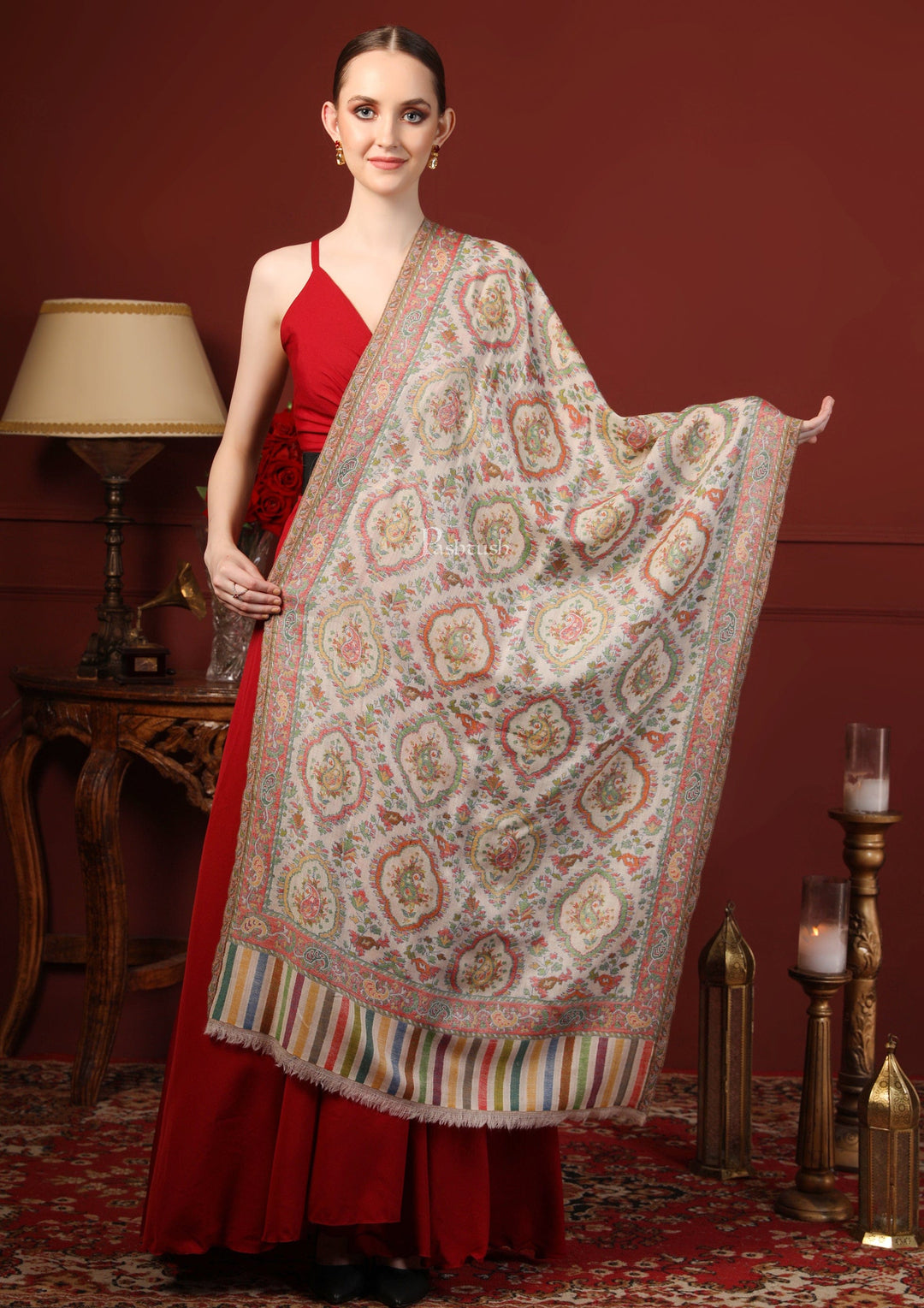 Pashtush India Gift Pack Pashtush His and Her Gift Set of 100% Pure Wool Stoles, Black and Multicoloured, Packaged in Keepsake Wooden Chester Gift Box