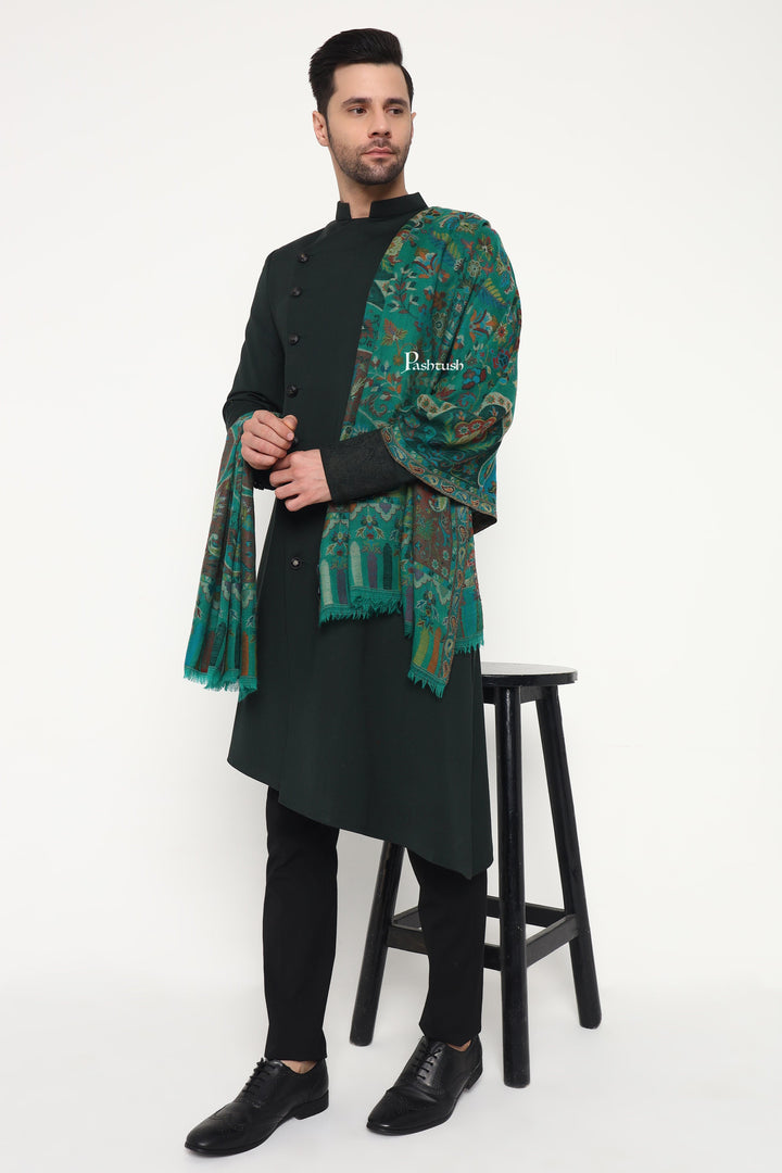 Pashtush India Gift Pack Pashtush His and Her Gift Set of 100% Pure Wool Stoles, Green and Black, Packaged in Keepsake Wooden Chester Gift Box