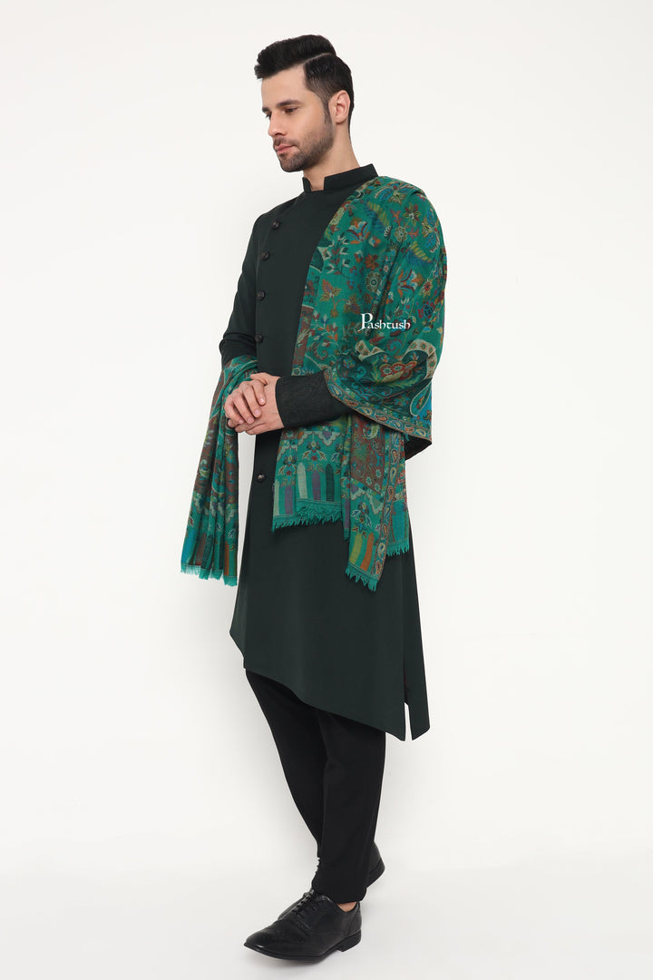 Pashtush India Gift Pack Pashtush His and Her Gift Set of 100% Pure Wool Stoles, Green and Black, Packaged in Keepsake Wooden Chester Gift Box