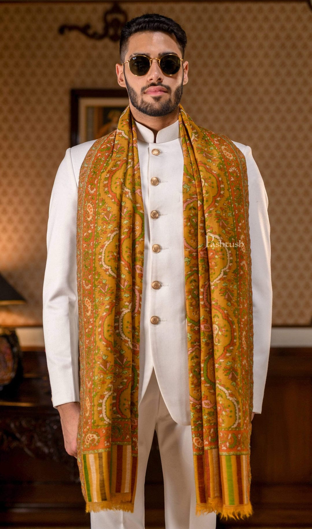 Pashtush India Gift Pack Pashtush His and Her Gift Set of 100% Pure Wool Stoles,Multicoloured, Packaged in Keepsake Wooden Chester Gift Box