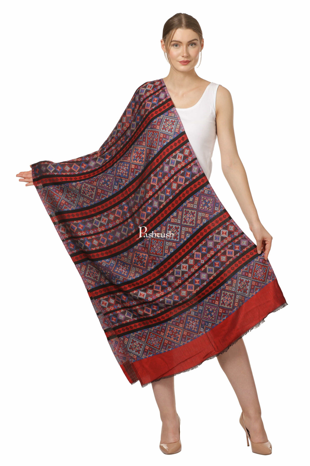 Pashtush India Gift Pack Pashtush His And Her Gift Set Of Bamboo Weave Stoles With Premium Gift Box Packaging, Blue and Red