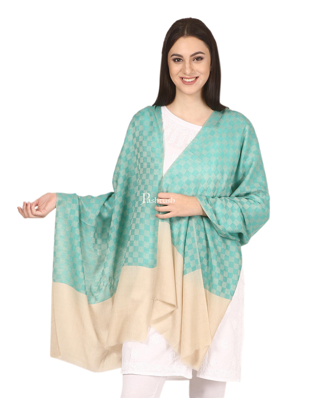 Pashtush India Gift Pack Pashtush His And Her Gift Set Of Check Stoles With Premium Gift Box Packaging, Beige and Sea Green