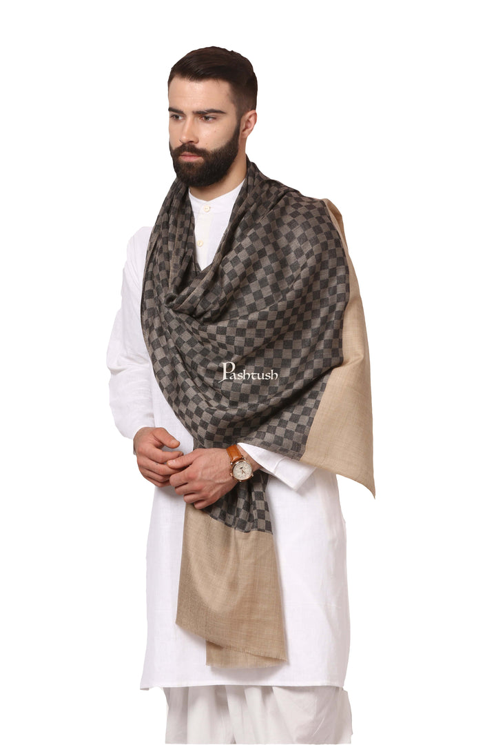 Pashtush India Gift Pack Pashtush His And Her Gift Set Of Checkered Stole And Embroidery Shawl With Premium Gift Box Packaging, Black and Beige