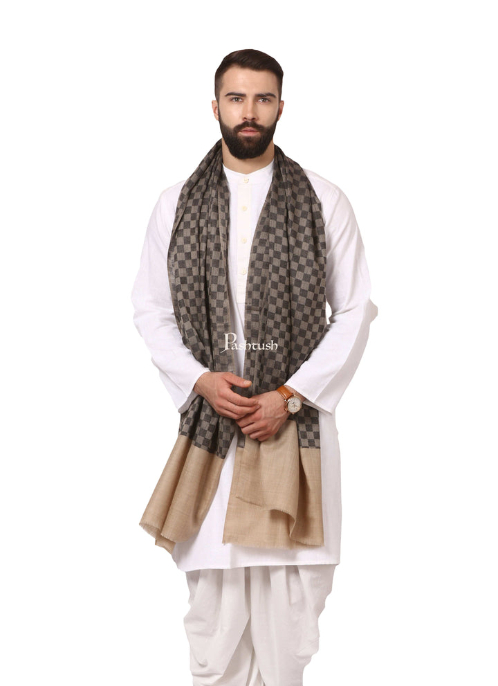 Pashtush India Gift Pack Pashtush His And Her Gift Set Of Checkered Stole And Embroidery Shawl With Premium Gift Box Packaging, Black and Beige