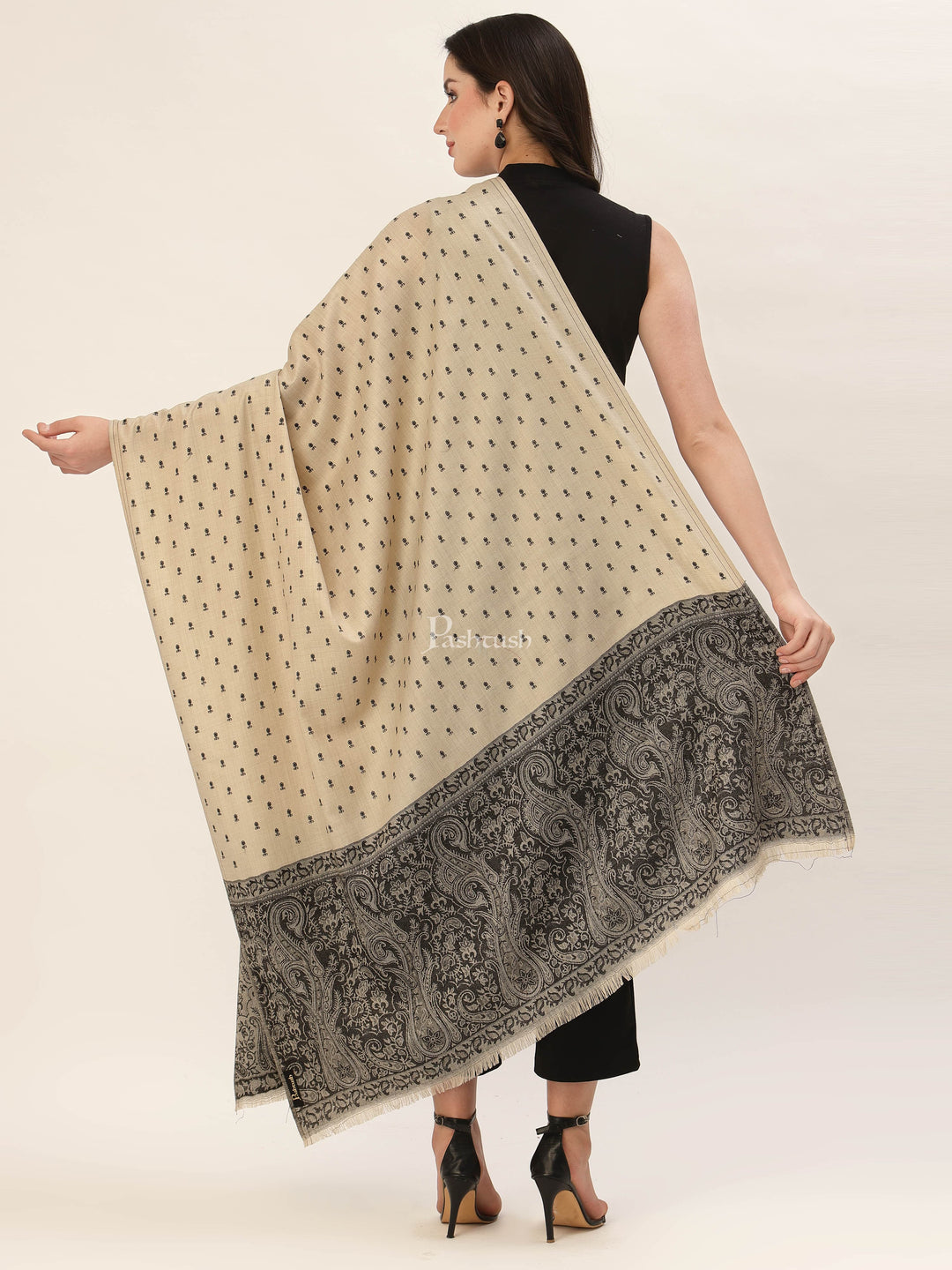 Pashtush India Gift Pack Pashtush His And Her Gift Set Of Checkered Stole And Embroidery Shawl With Premium Gift Box Packaging, Black and Beige