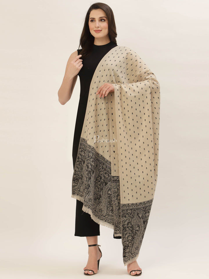 Pashtush India Gift Pack Pashtush His And Her Gift Set Of Checkered Stole And Embroidery Shawl With Premium Gift Box Packaging, Black and Beige