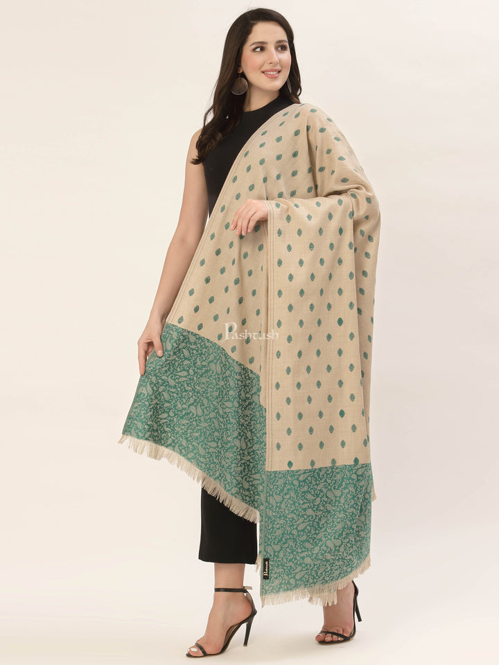 Pashtush India Gift Pack Pashtush His And Her Gift Set Of Checkered Stole And Embroidery Shawl With Premium Gift Box Packaging, Bottle Green and Beige