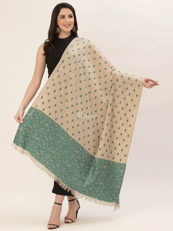 Pashtush India Gift Pack Pashtush His And Her Gift Set Of Checkered Stole And Embroidery Shawl With Premium Gift Box Packaging, Bottle Green and Beige